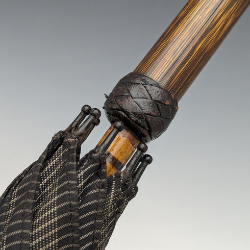 1932 British Vintage Men's Umbrella, Woven Pattern, Sterling Silver, Round Handle, 87cm